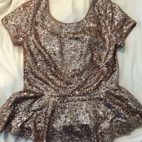 Forever 21 | Tops | Medium Rose Gold Sequin Peplum Top | Poshmark